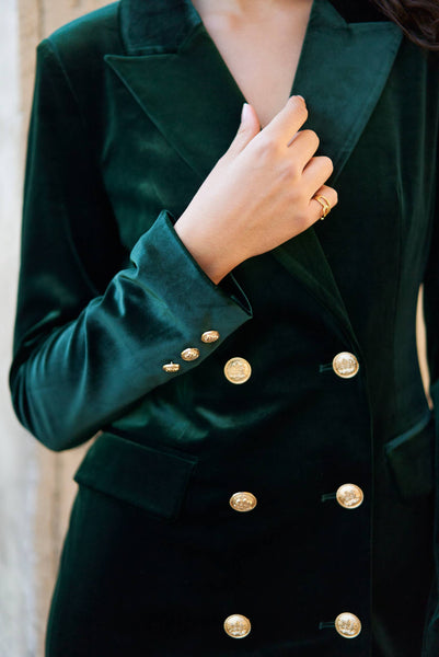 Velvet Double Breasted Blazer Dress in Bottle Green