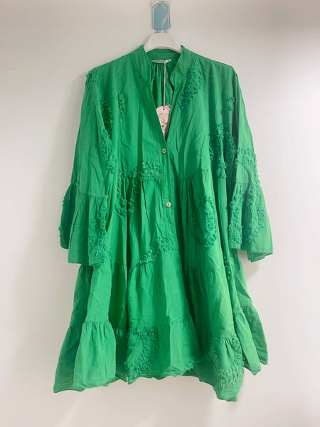 Round pattern embroidery mini dress : Brazil green