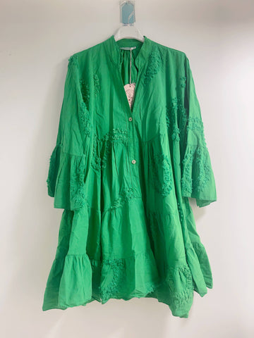 Round pattern embroidery mini dress : Brazil green