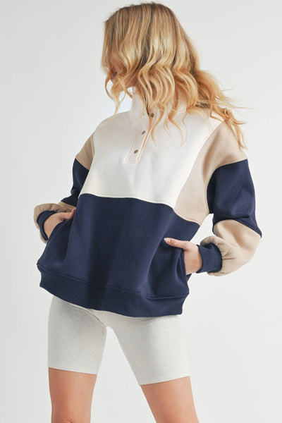 Glo Colorblock Pullover Coffee Navy