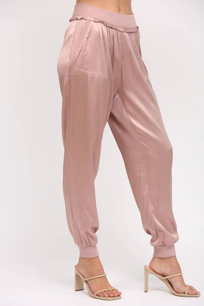 TEXTURED SATIN JOGGER PANTS Black