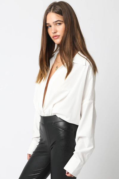 Brooki Collared Bodysuit: Brown