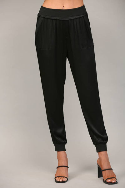 TEXTURED SATIN JOGGER PANTS Black