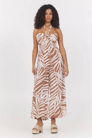PRINTED RAYON HALTER JUMPSUIT