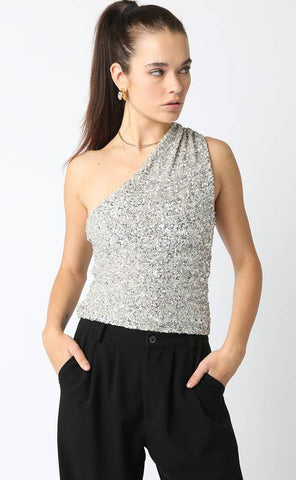 Mya Sequin Top: Champagne Silver