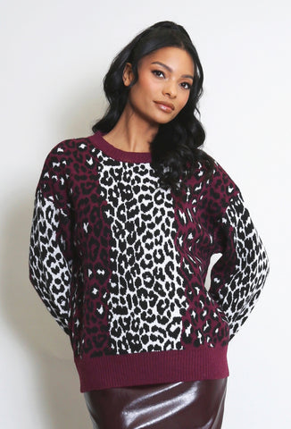 Paris Burgundy Leopard Sweater