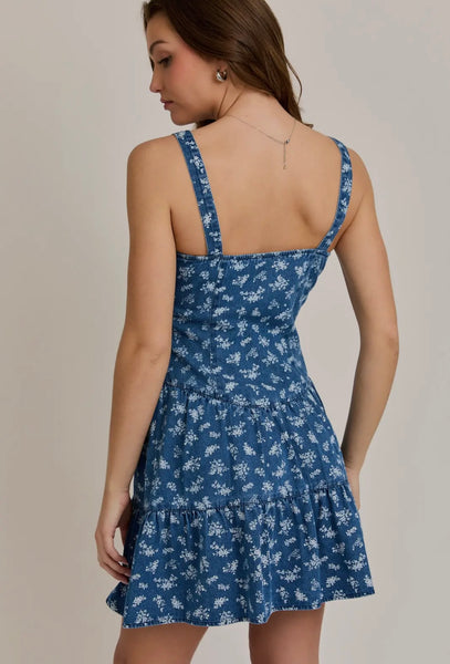 Floral Denim Corset Dress