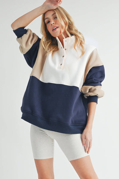 Glo Colorblock Pullover Coffee Navy