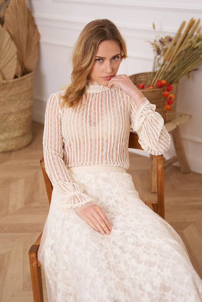 Ariane turtleneck lace blouse White