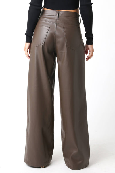 Stacy Vegan Leather Pants: Coffee Bean