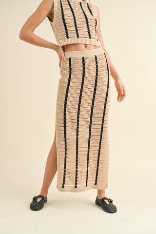ANA STRIPED PATTERN CROCHET KNITTED LONG SKIRT