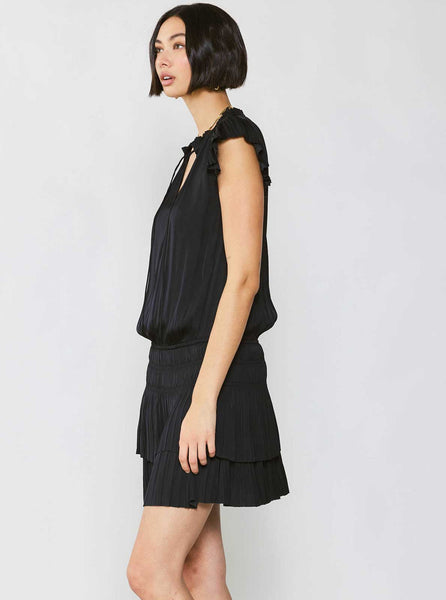Mini Dress With Pleated Skirt in Black