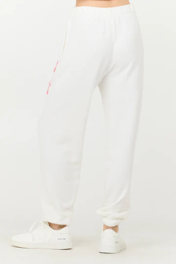 WHITE W/ BLUE APPLIQUE FRENCH TERRY JOGGERS Usa