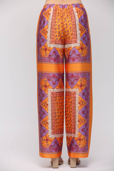 PAISLEY HANDKERCHIEF PRINT WIDE LEG PANTS LAVENDER/TANGERINE