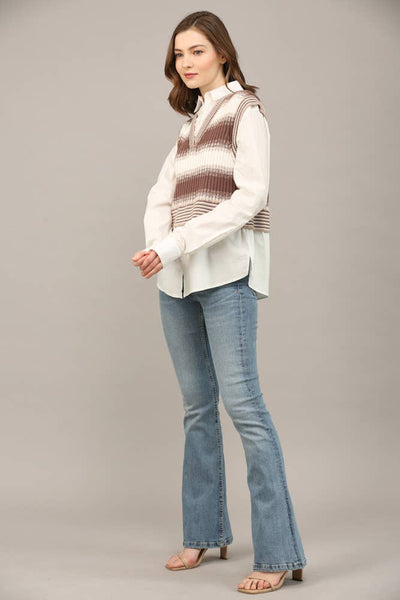 KNITTED VEST OVERLAY TWOFER SHIRT