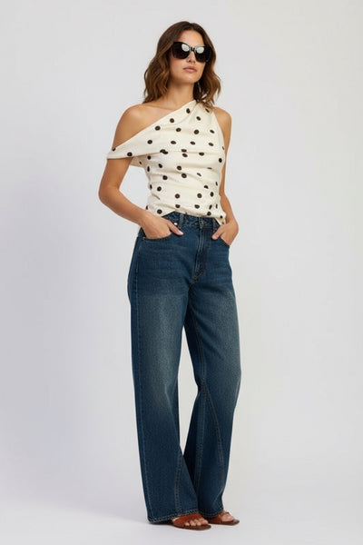 Danni Twisted Silk Tank in Poka Dot