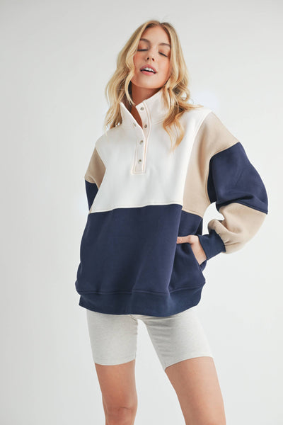 Glo Colorblock Pullover Coffee Navy