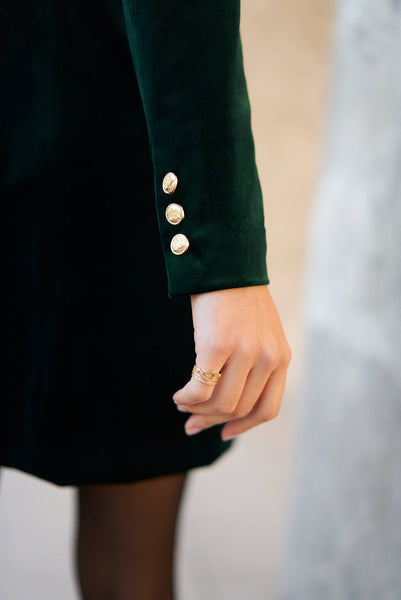 Velvet Double Breasted Blazer Dress in Bottle Green