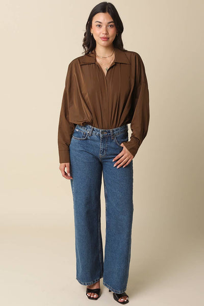 Brooki Collared Bodysuit: Brown