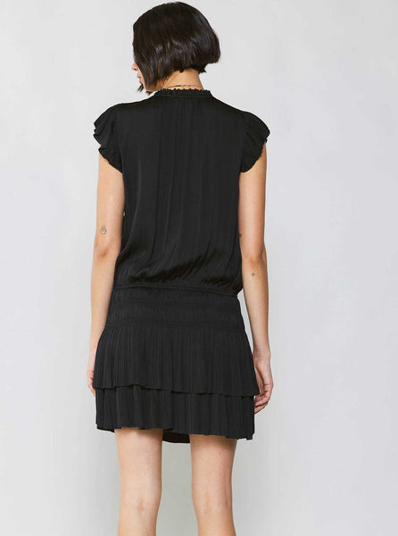 Mini Dress With Pleated Skirt in Black