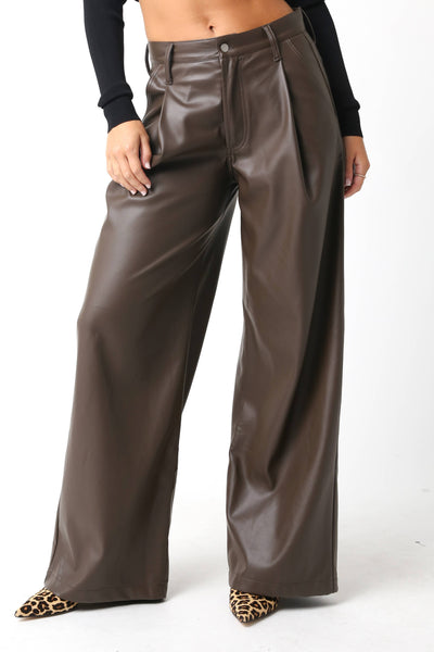 Stacy Vegan Leather Pants: Coffee Bean