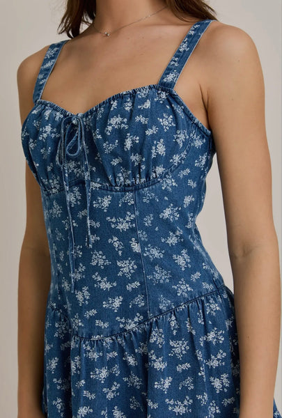 Floral Denim Corset Dress