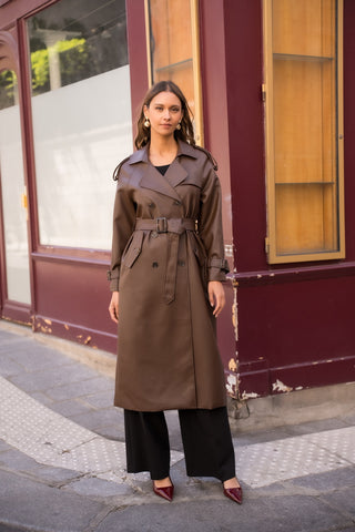 Camille Long Trench Coat Chocolate