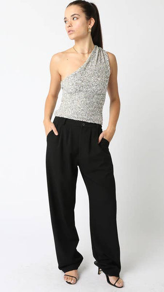 Mya Sequin Top: Champagne Silver