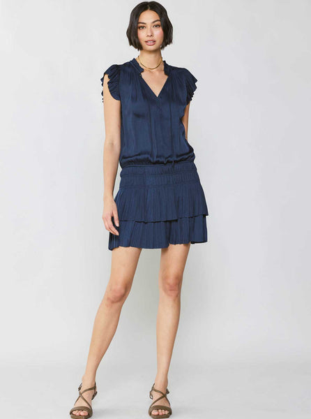 Mini Dress With Pleated Skirt in Black