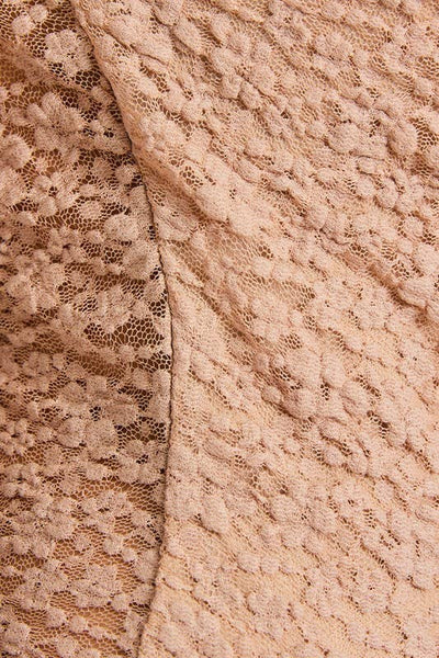 Scoopped Neck Long Sleeve Front Tie Lace Bodysuit: Taupe