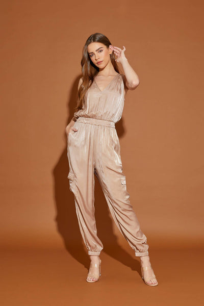 Mustard Seed V-Neck Sleeveless Women's Jogger Jumpsuit