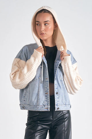Denim Jacket with Sweater Sleeves