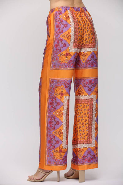 PAISLEY HANDKERCHIEF PRINT WIDE LEG PANTS LAVENDER/TANGERINE