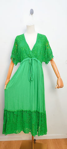 Made In Italy lace tie Dress in Green
