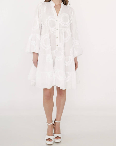 Round pattern embroidery mini dress : Brazil green
