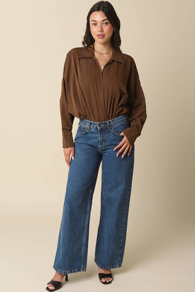 Brooki Collared Bodysuit: Brown