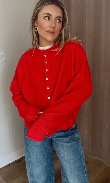 Red Piper Cardigan: Red