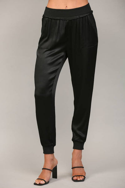 TEXTURED SATIN JOGGER PANTS Black