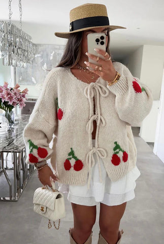 Made In Italy Cherry Bow Cardigan