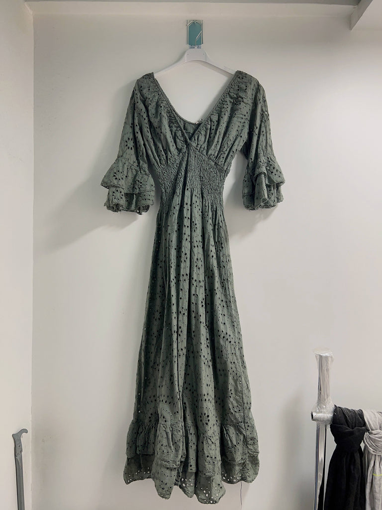 long dress embroidery english Long orange dress with english embroidery