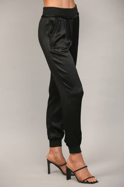 TEXTURED SATIN JOGGER PANTS Black