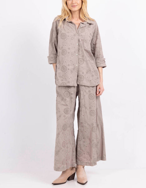 Italy Wide cotton pants with 3D embroidery: White
