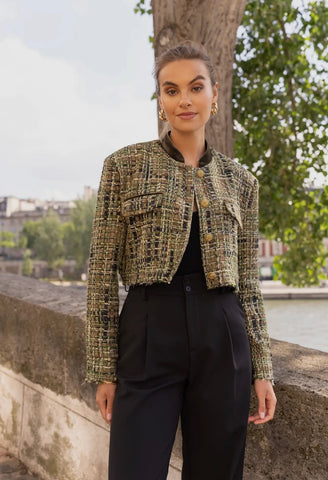 Emily French Girl Tweed Jacket in Khaki