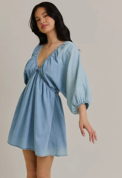 Denim Balloon Sleeve Dress