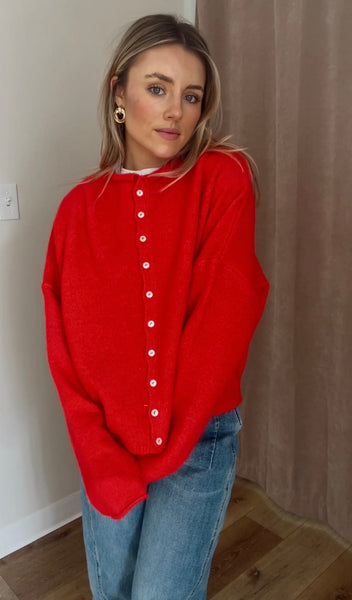 Red Piper Cardigan: Red