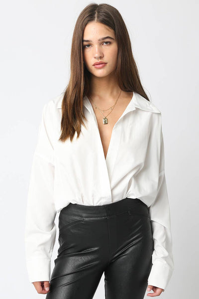 Brooki Collared Bodysuit: Brown