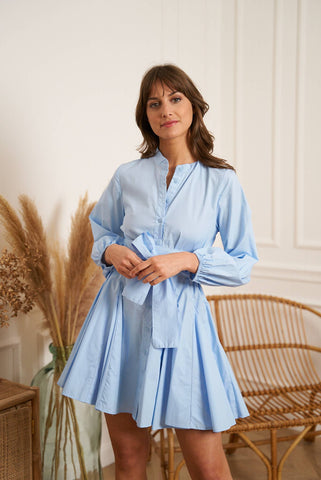 Sonia cotton skater dress - Sky Blue