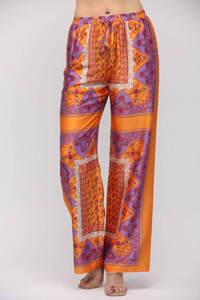 PAISLEY HANDKERCHIEF PRINT WIDE LEG PANTS LAVENDER/TANGERINE