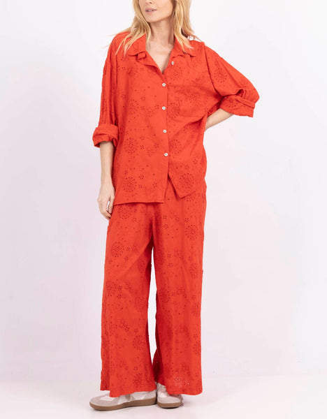 Italy Wide cotton pants with 3D embroidery: White