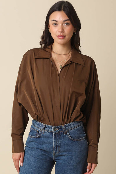 Brooki Collared Bodysuit: Brown